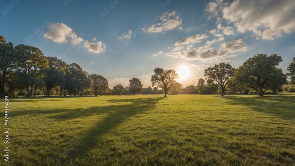 Fototapeta premium Vast green park under clear blue sky