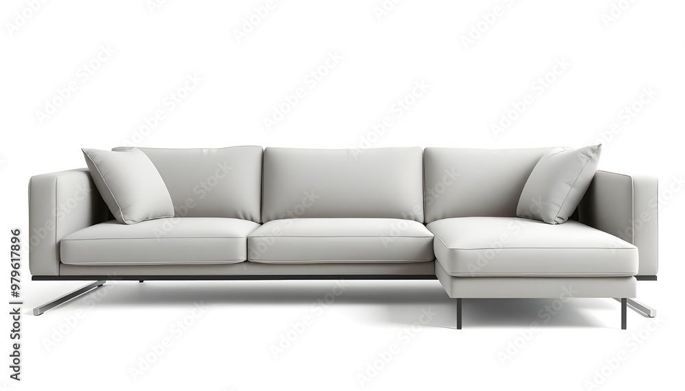 A sleek, modern sectional sofa with a minimalist design, isolated on a white background. A sleek, modern sectional sofa with a minimalist design, isolated on a white background.