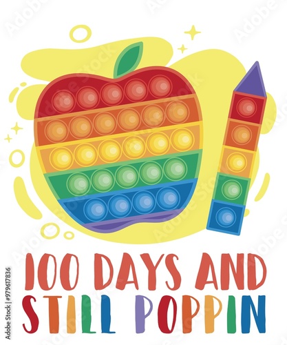 100 Days And Still Poppin Rainbow Apple and Pencil photo