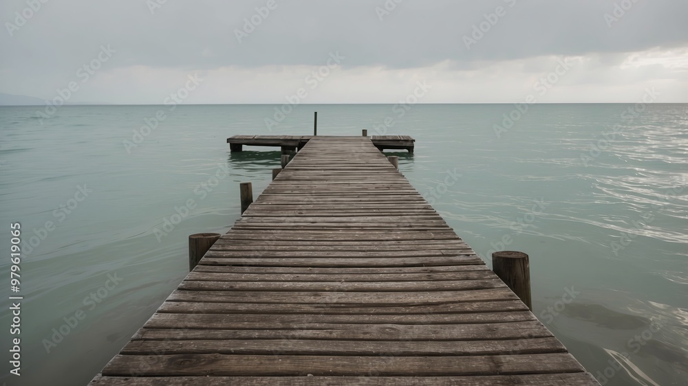Fototapeta premium Weathered wooden pier leading into the horizon