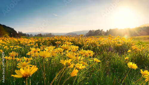 meadow filled bright yellow flowers photo