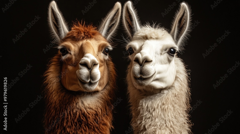 Obraz premium Two funny llamas outdoors