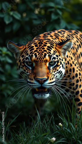 A leopard is staring at the camera with its mouth open