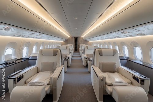 Commercial aviation for international business travel, showcasing modern airlines with luxury business class services