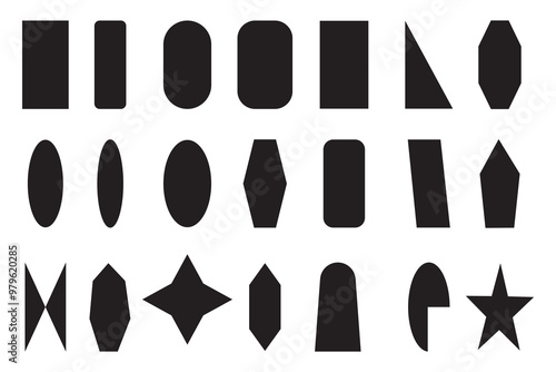 Set of basic geometric shapes. Basic shape elements with sharp and rounded vector set.