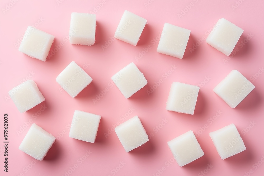Refined sugar cubes on color background, top view Refined sugar cubes on color background, top view
