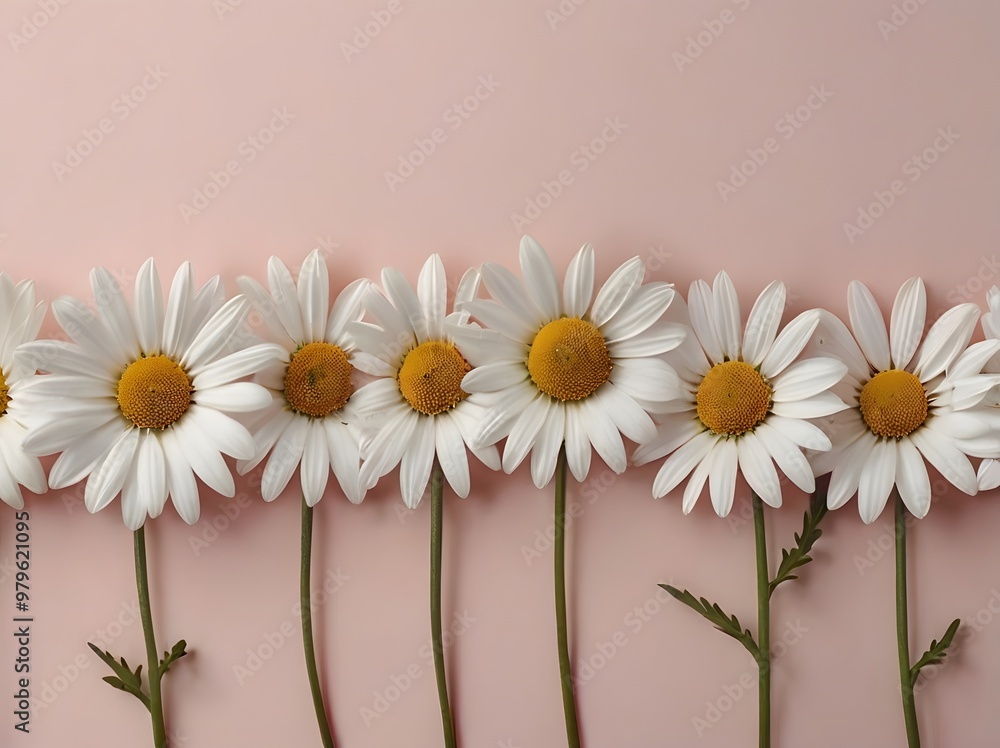 Obraz premium White Daisies on Pink Background Floral Border Spring Flowers Nature Beauty