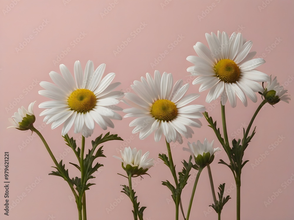 Fototapeta premium White Daisies on Pink Background Floral Photography