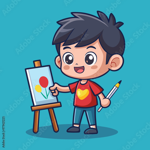 Download Cute Boy Is Painting Cartoon Vector Icon Illustration Eps File For Design.