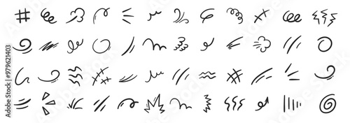 Line movement elements, motion elements and hand drawn cartoon icons. Outline vector illustration.