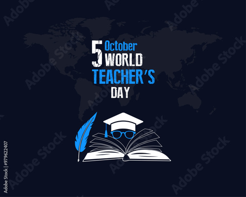 World Teachers Day. 5 October, Holiday concept. Template for background with banner, poster and card. Vector illustration. Flat Design.