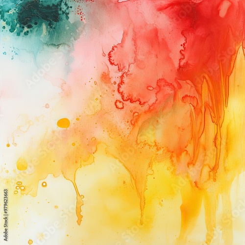 Bright and vibrant abstract watercolor art with flowing colors in red, yellow, and turquoise, perfect for creative projects.