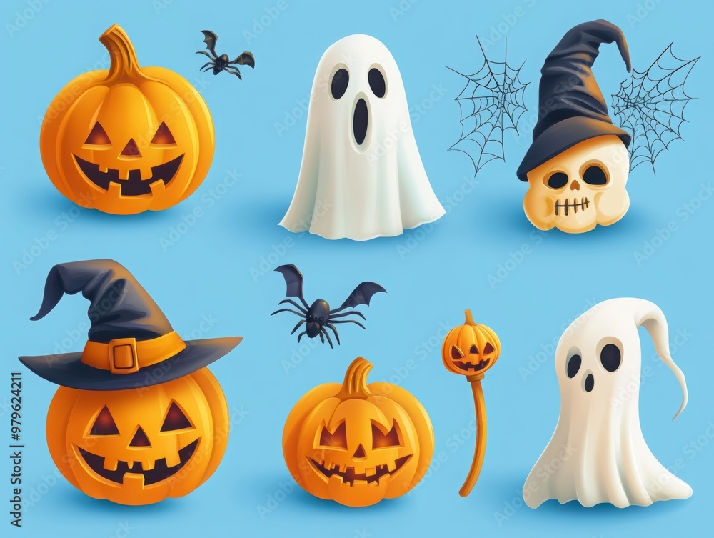 Spooky Halloween Ensemble with Pumpkins and Ghosts Spooky Halloween Ensemble with Pumpkins and Ghosts