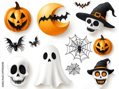 Spooky Halloween Ensemble with Pumpkins and Ghosts