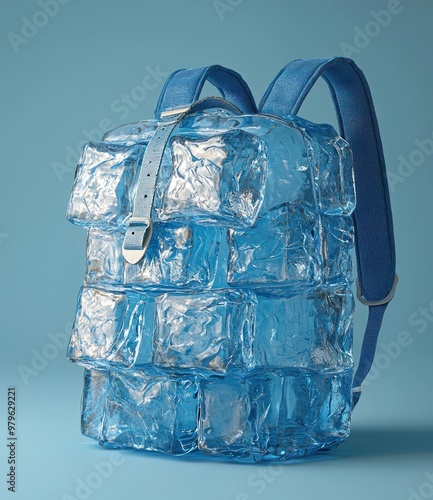 Back view clear backpack with blue ice cubes inside photo