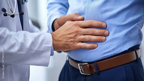 Doctor's Hand on Patient's Abdomen During Examination photo