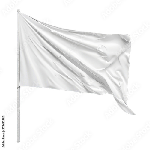 White flag waving in the wind is isolated on white background