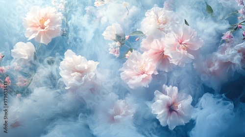 Realistic 3D floral background with steam softly rising, giving the flowers a natural, lifelike texture. No logos or people included.