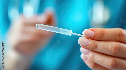 A Hand Holding a Clear Plastic Tube With a White Cotton Swab photo