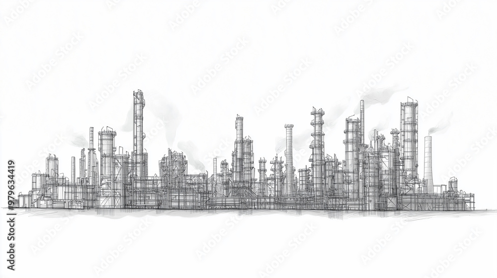 Obraz premium Industrial landscape with factory buildings emitting smoke from chimneys