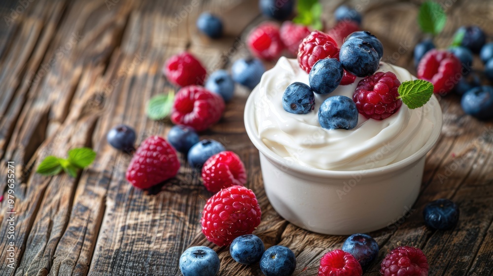 Yogurt with blueberry fruit in bowl Yogurt with blueberry fruit in bowl