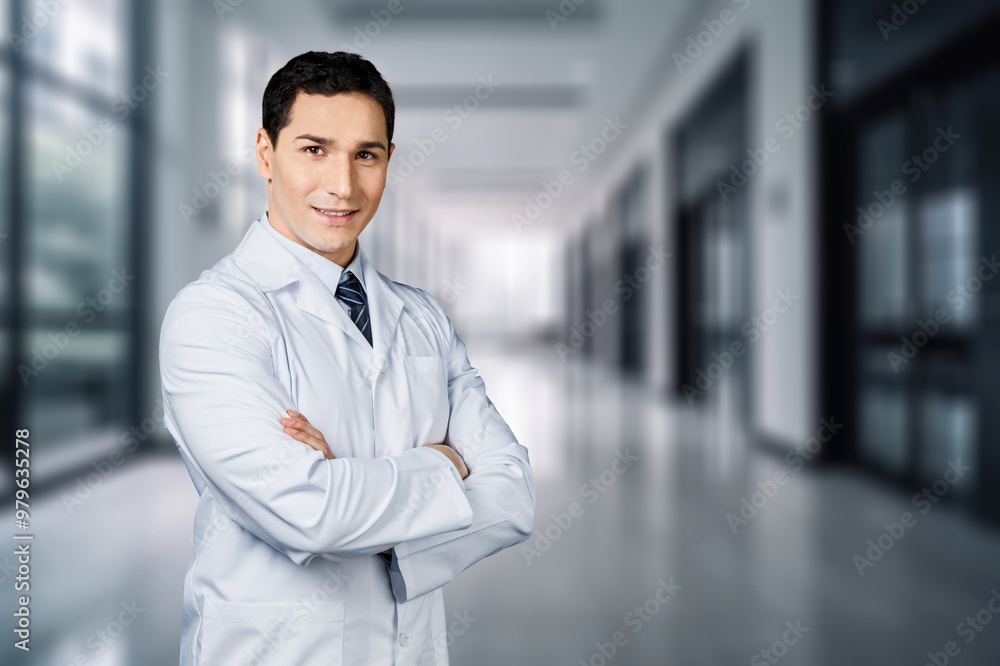 A smiling doctor at work in modern hospital A smiling doctor at work in modern hospital
