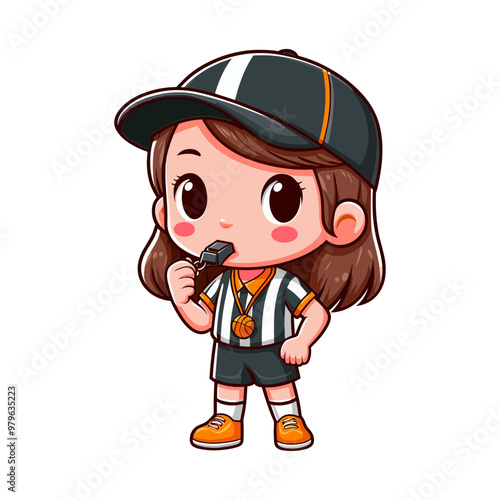 Cute Cartoon Boy Referee Holding Basketball Illustration