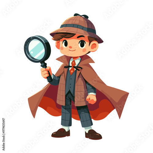 Cute Cartoon Detective Boy with Magnifying Glass