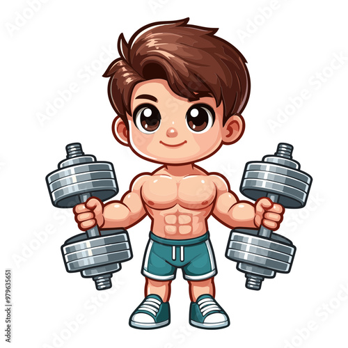 Cartoon Kid Bodybuilder Vector Icon Illustration Animal
