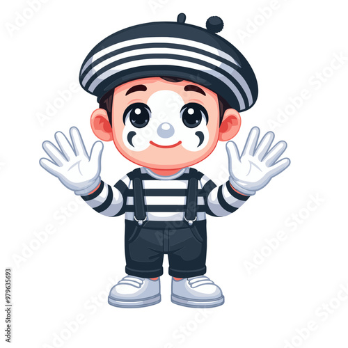 Cute Cartoon Mime Boy with White Face Paint