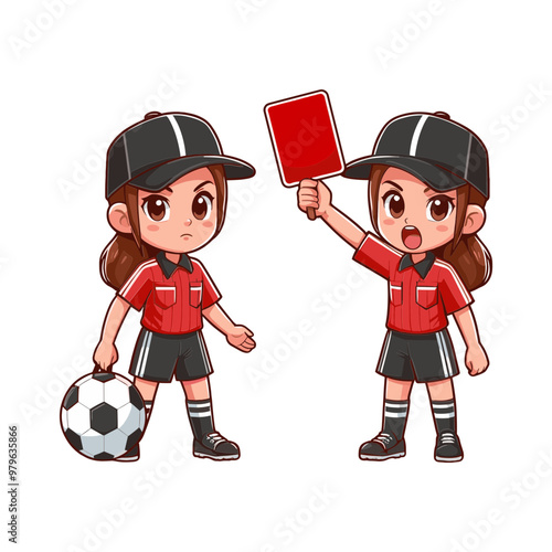 Cartoon Soccer Referee Boy with Red Card