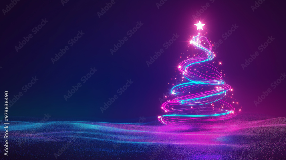 Neon christmas tree shining on dark background Neon christmas tree shining on dark background