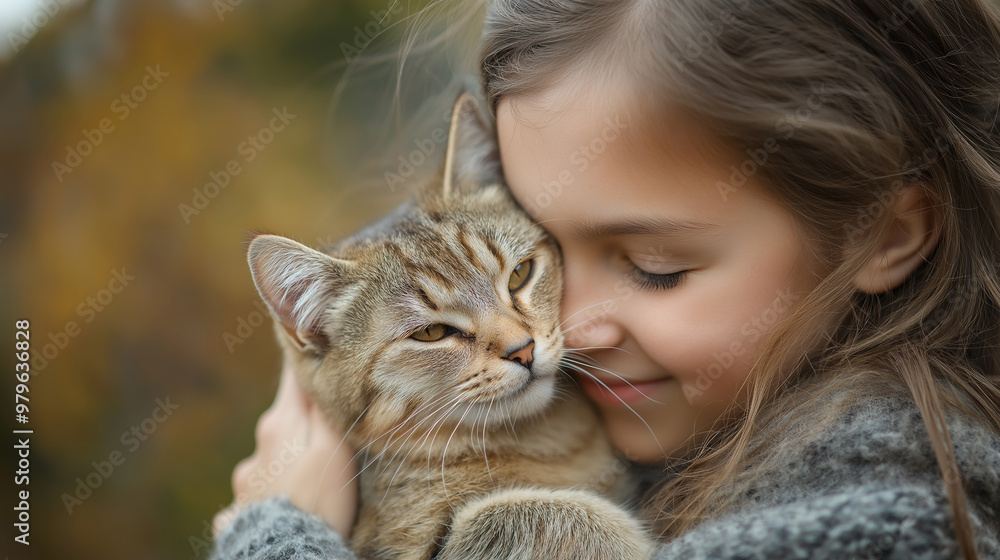 Young girl holding her cat with closed eyes and smiling Young girl holding her cat with closed eyes and smiling