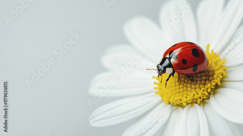 Ladybug standing on a white daisy flower