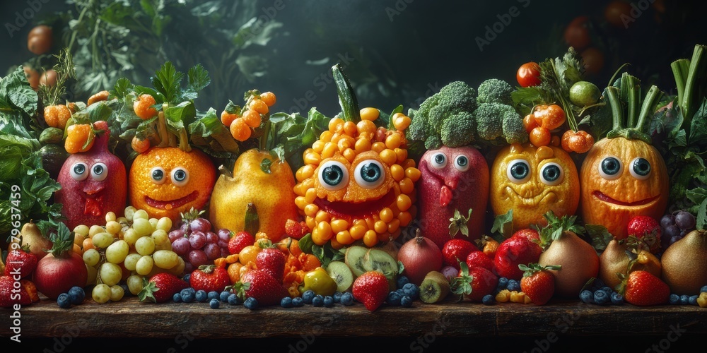 A whimsical cityscape where animated fruits and veggies create a colorful and lively urban environment A whimsical cityscape where animated fruits and veggies create a colorful and lively urban environment