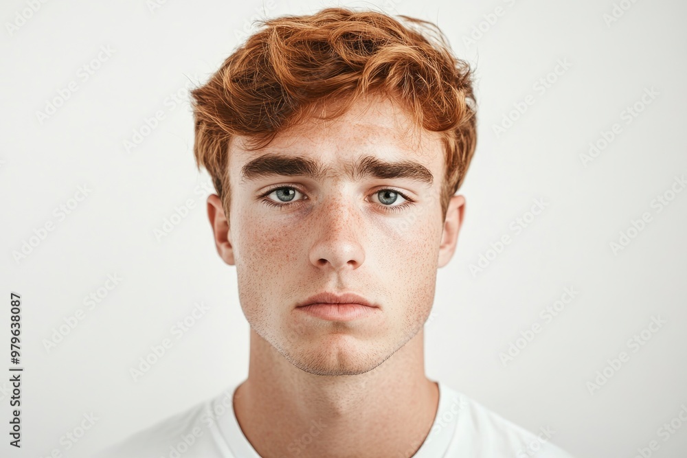 Frustrated young man looking at camera isolated over white background. Studio portrait of male face. A young handsome caucasian man poses for the camera with generative ai Frustrated young man looking at camera isolated over white background. Studio portrait of male face. A young handsome caucasian man poses for the camera with generative ai