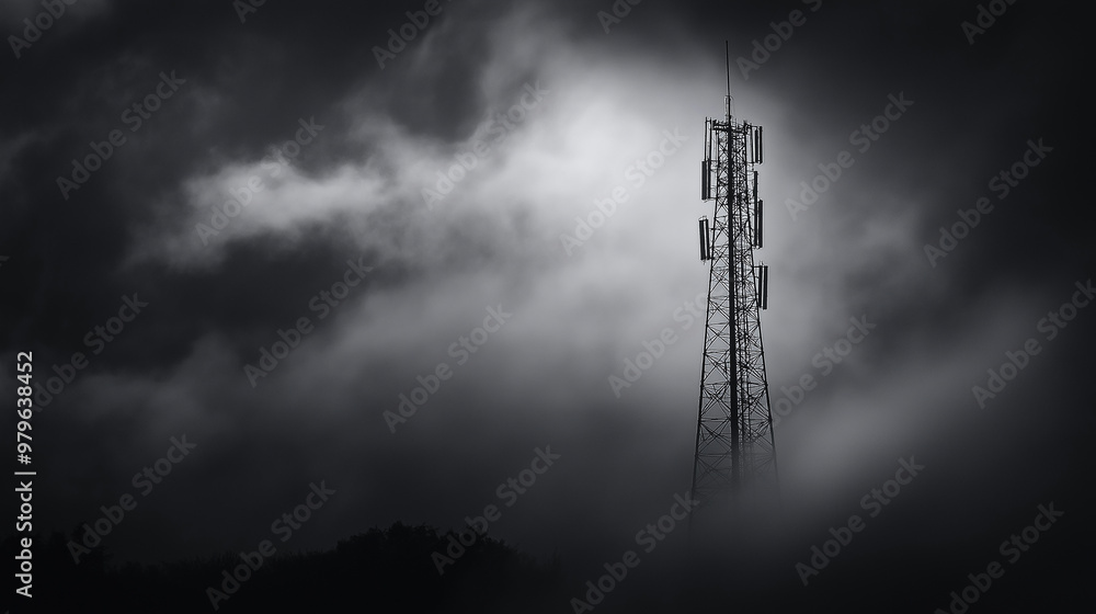 Fototapeta premium Telecommunication tower standing tall amidst storm clouds