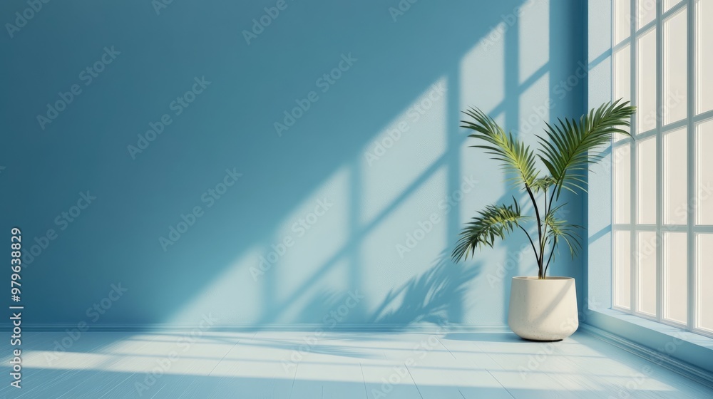 Modern blue wallpaper with a stylish interior design layout created through 3D illustration techniques Modern blue wallpaper with a stylish interior design layout created through 3D illustration techniques