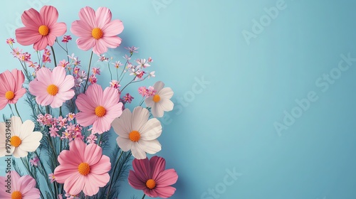 Summer wildflowers, bright and cheerful colors, 3D illustration photo