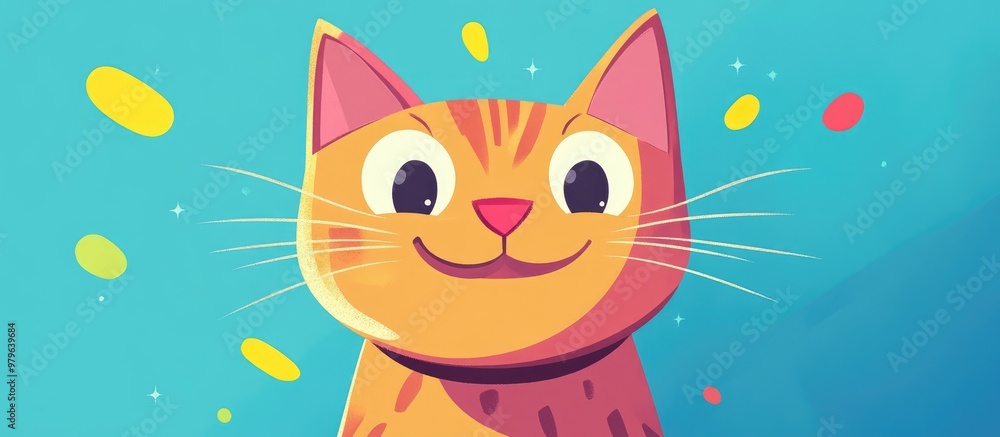 Cheerful cartoon cat in a vibrant flat color style Cheerful cartoon cat in a vibrant flat color style