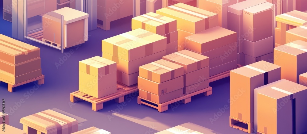Shipping process with packages being prepared for delivery in a logistics setting Shipping process with packages being prepared for delivery in a logistics setting
