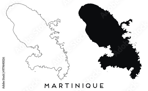 Martinique map outline and black silhouette vector