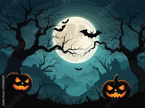 Halloween best hunted house graphic with  mid night forest horror illustration