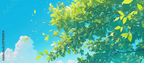 Artwork depicting walnut leaves set against a backdrop of a blue sky photo