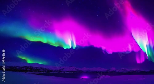 Aurora Lights Glowing in the night sky of northern pole	
4K Anime Style