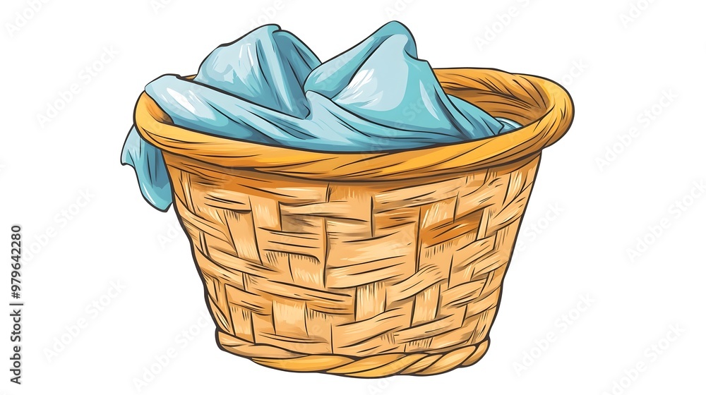 Obraz premium Colorful Wicker Laundry Basket with Folded Towels and Clothes