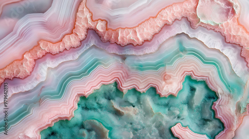 Pink and green agate stone texture forming wavy pattern