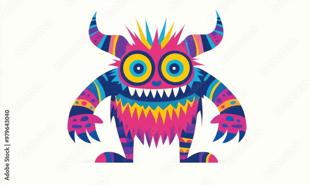 Naklejka premium Cute flat monster character design in vibrant colors perfect for children s illustrations and playful graphics