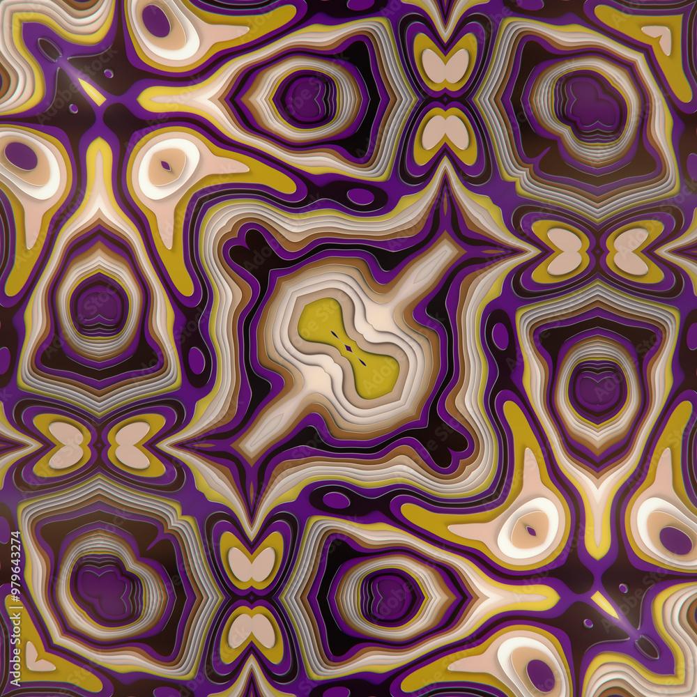 Obraz premium Fascinating undulating pattern of a stream with purple, brown and yellow intricate patterns. 3d rendering illustration