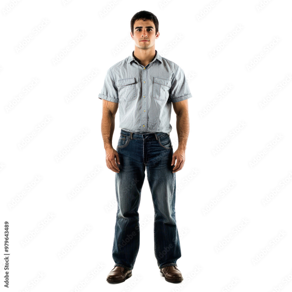 A man standing tall with a firm stance and arms at his sides, wearing a resolute and confident expression isolated on transparency background A man standing tall with a firm stance and arms at his sides, wearing a resolute and confident expression isolated on transparency background